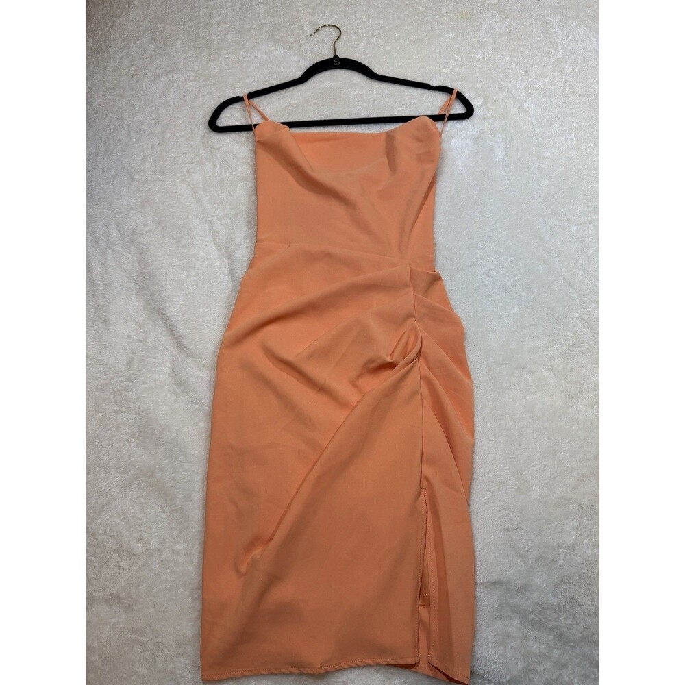 BCBGeneration Women's Ruched Bow Sheath Dress Peach Sleeveless Midi Size S